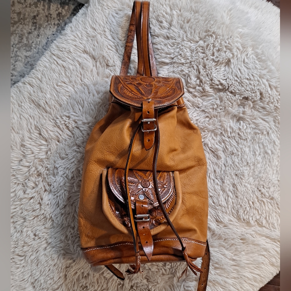 New Hand Tooled Leather Boho Backpack
